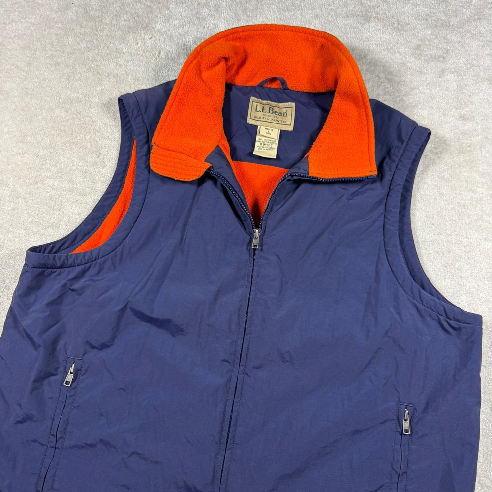 LL Bean Vest Mens L Blue Warm-Up Fleece Lined Nylon Full Zip Outdoor 0WY07